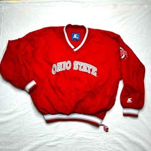 Starter Brand Ohio state nylon pullover fleece lined embroidered men’s XL red